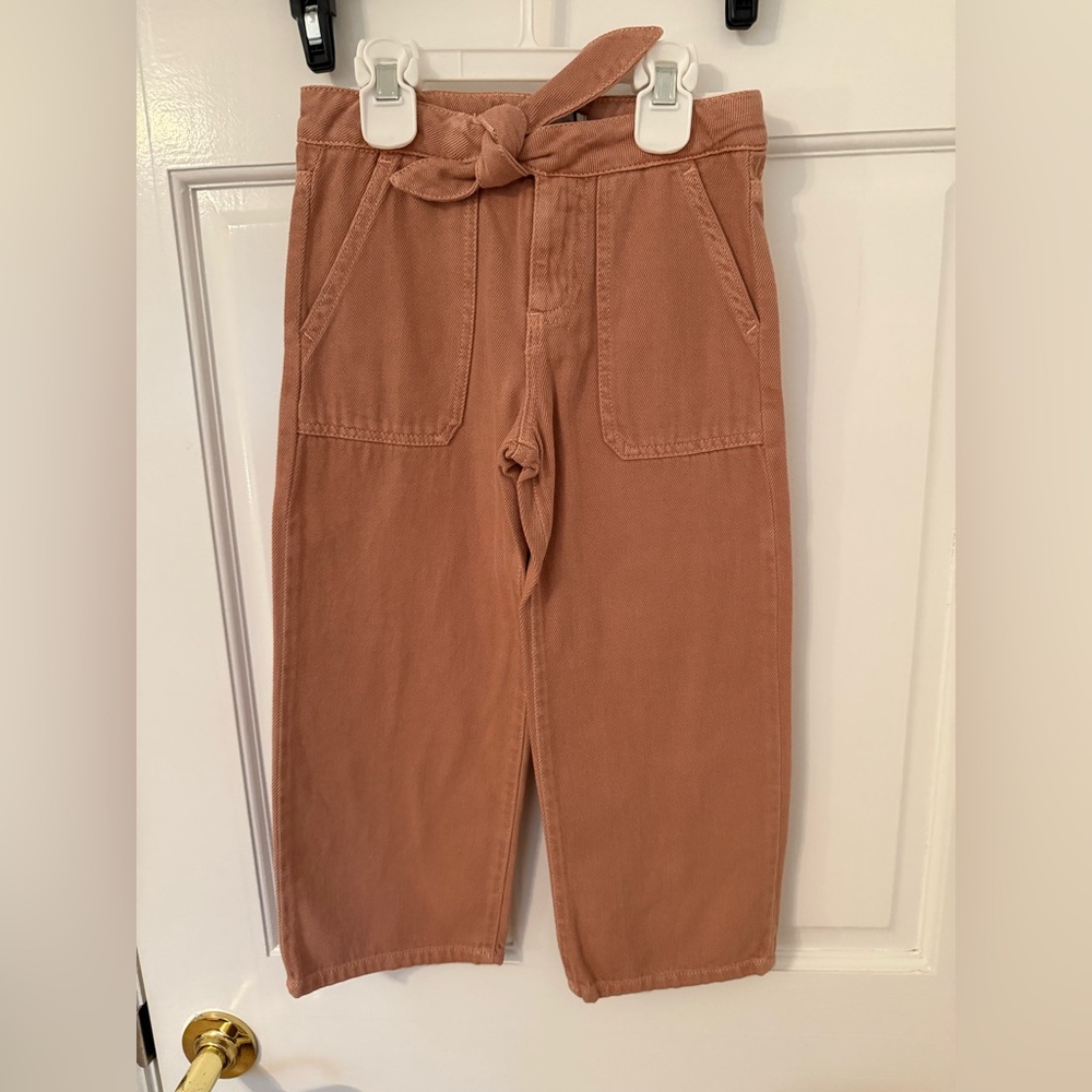 Zara Kids Cropped Wide Leg Pants Bow waist Detail Dark Salmon Size 6 NWT